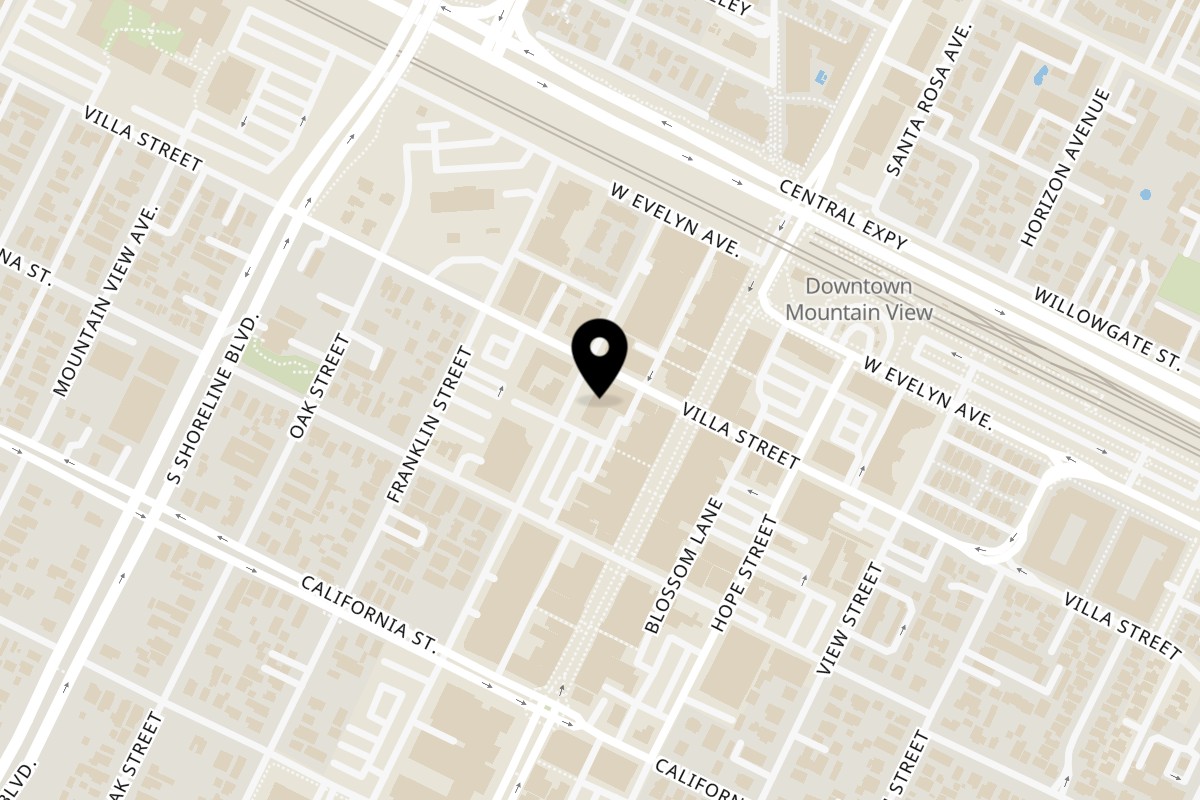 Map showing the location of Steins Beer Garden on 895 Villa St in Mountain View